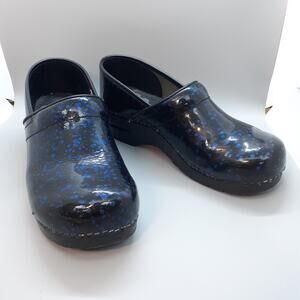 Sanita Danish Clogs blue shimmer splatter Print Womens EU 40 US Size 9 VGUC